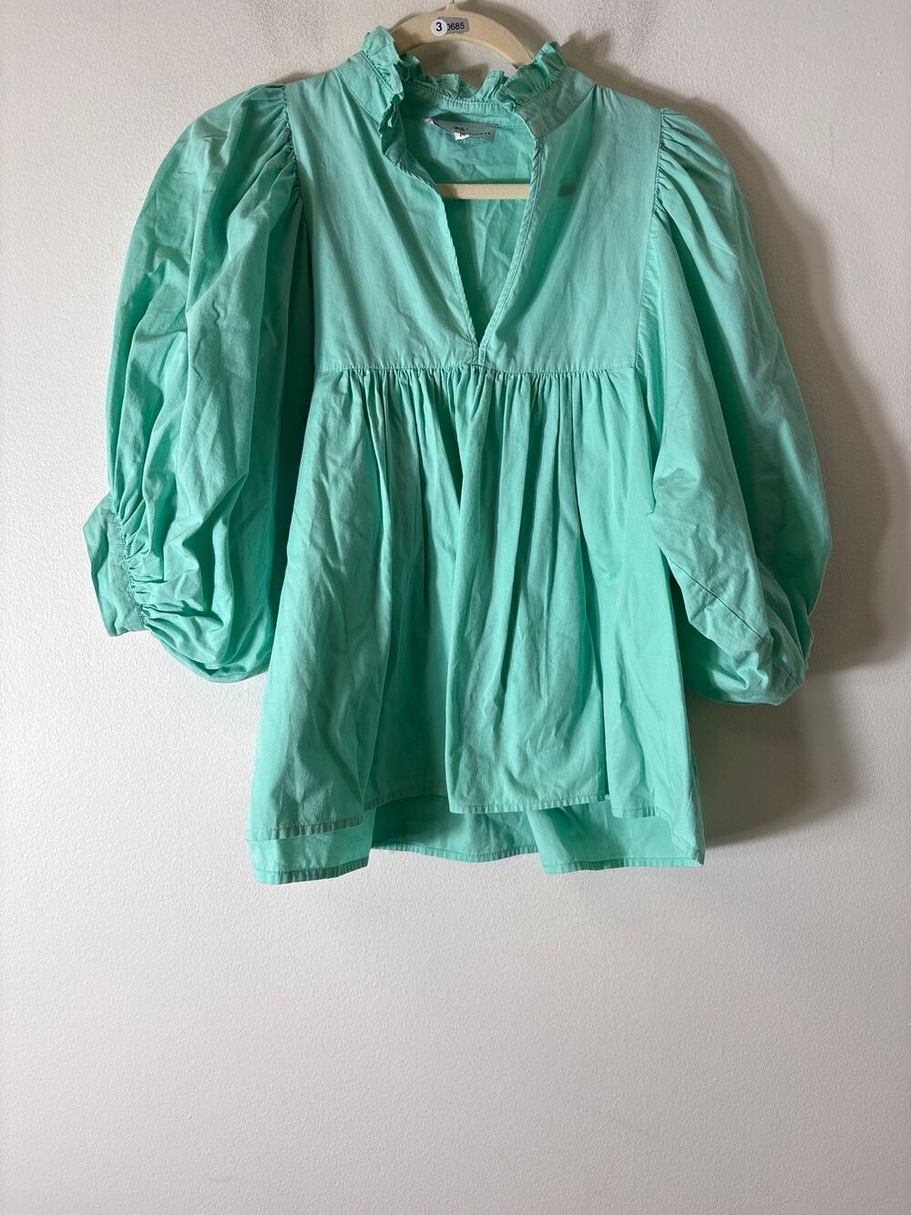 Never A Wallflower Mint Green 3/4 Puff Sleeve Cotton Top Sz M